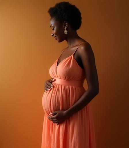 Pregnant person wearing a stylish dress for a special event.